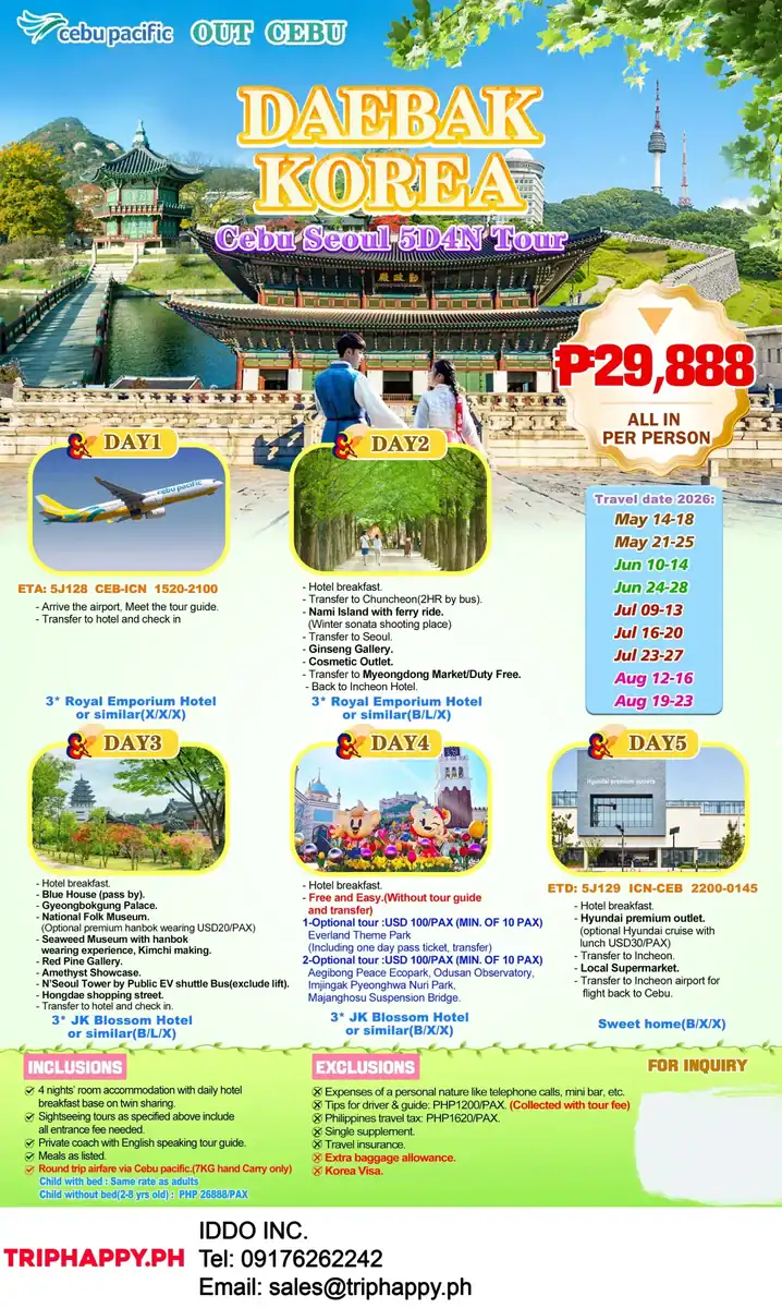 Daebak Korea Cebu Seoul 5D4N Out Cebu