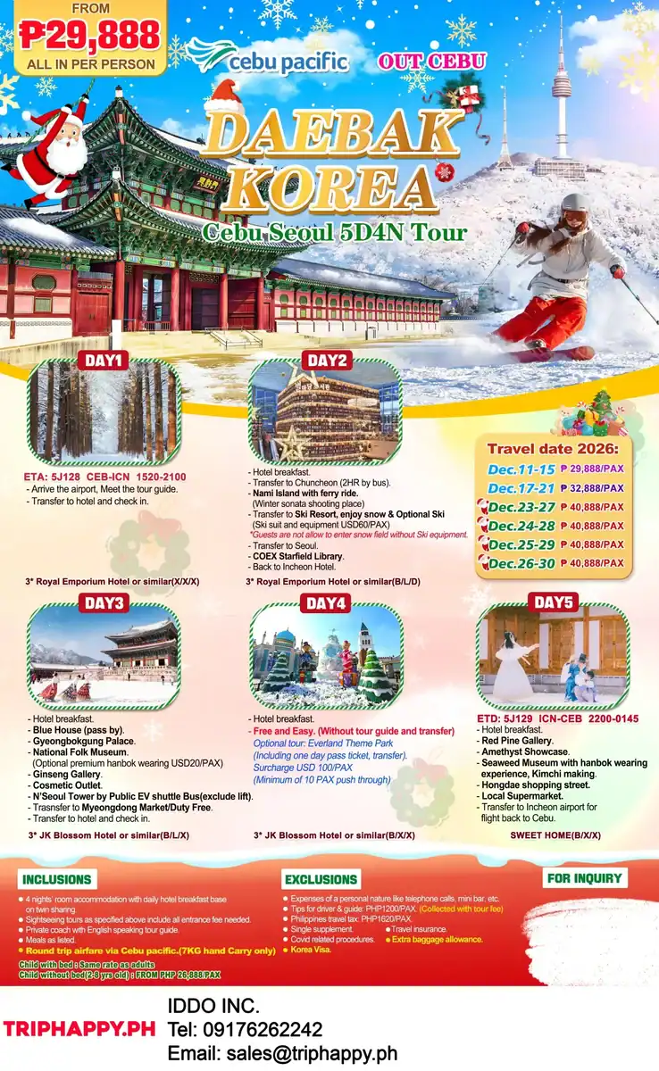 Daebak Korea Cebu Seoul Winter 5D4N Out Cebu
