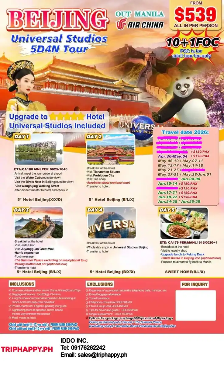 Beijing Universal Studios 5D4N Tour Out Manila 2026