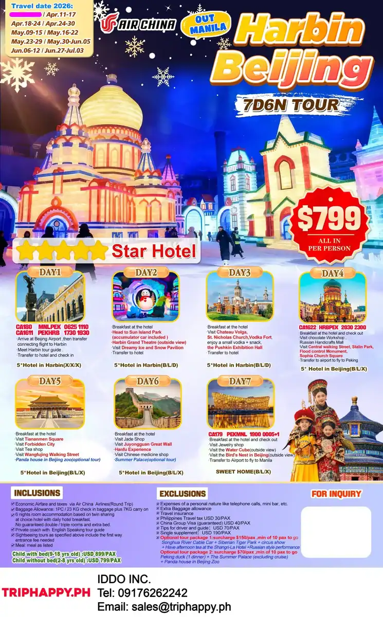 Harbin Beijing 7D6N Tour Package 2026 Out Manila
