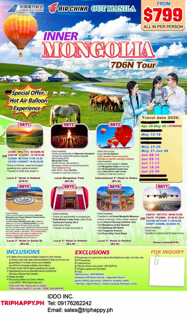 Inner Mongolia 7D6N Tour Package 2026 From Manila