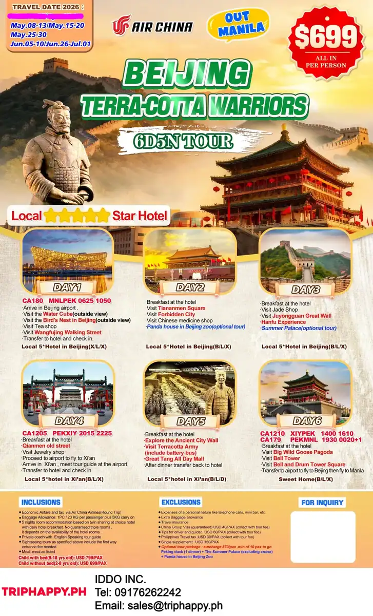 Beijing Terra Cotta Warriors 6D5N Tour Out Manila 2026