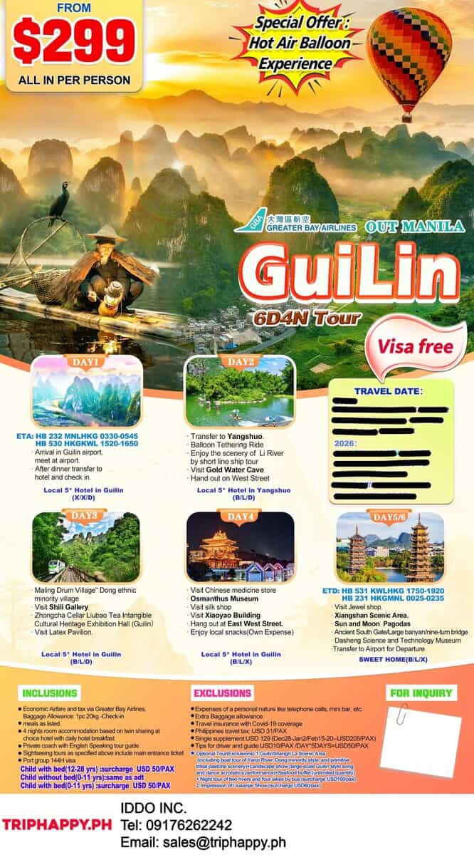 Guilin 6D4N Tour Package 2026 Out Manila
