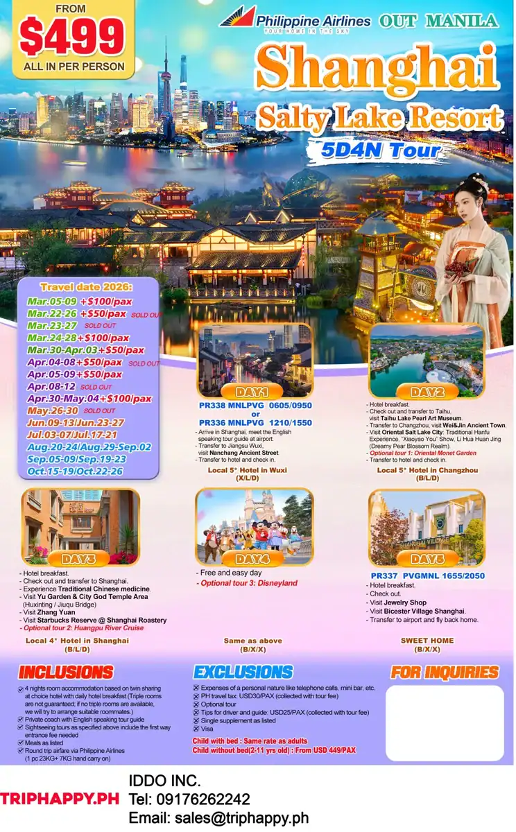 Shanghai Salty Lake Resort 5D4N Tour Out Manila 2026