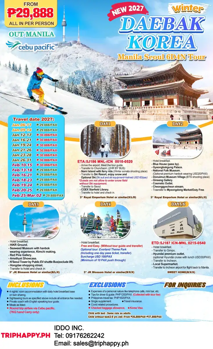 2027 Daebak Korea 6D4N Out Manila