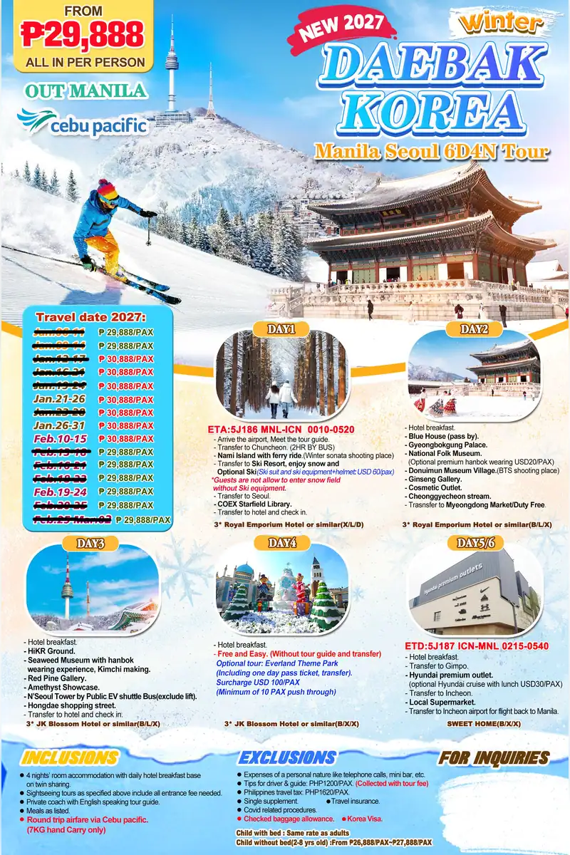 2027 Daebak Korea 6D4N Out Manila