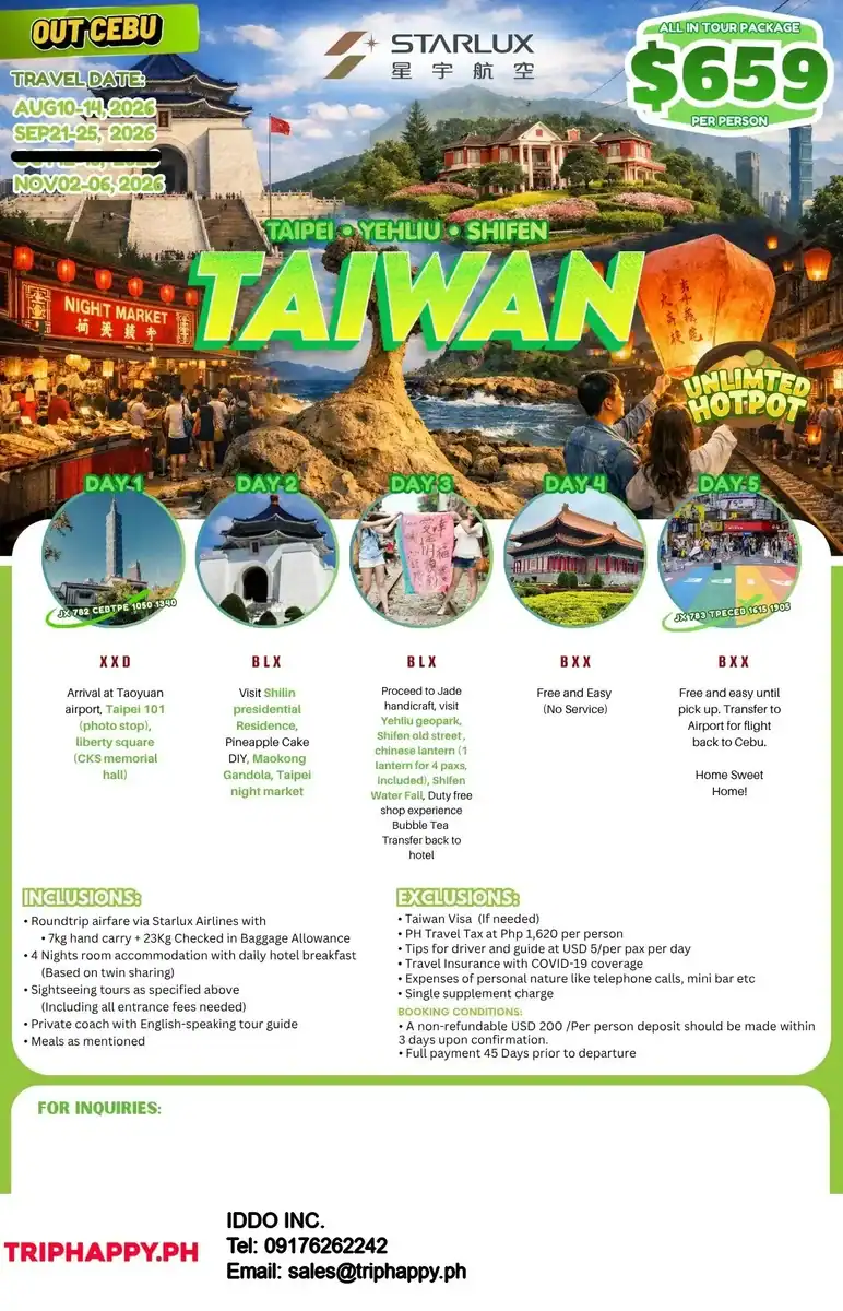 Taiwan-Taipei-Yehliu-Shifen-Out-Cebu-5D4N