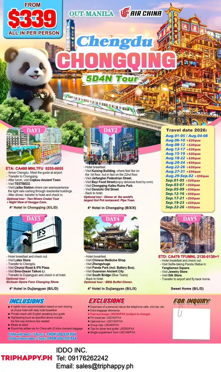Chengdu - Chongqing City Tour Flyer