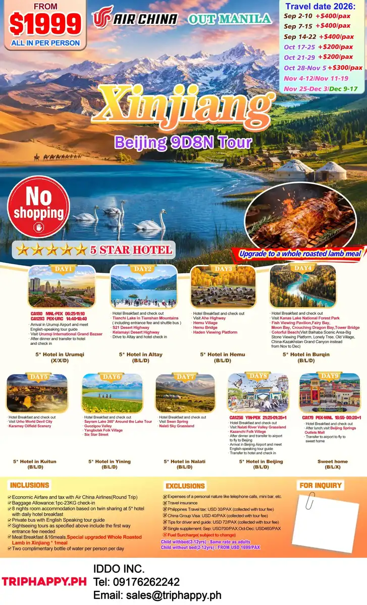 Xinjiang+ Beijing Warriors 9D8N Out Manila 2026