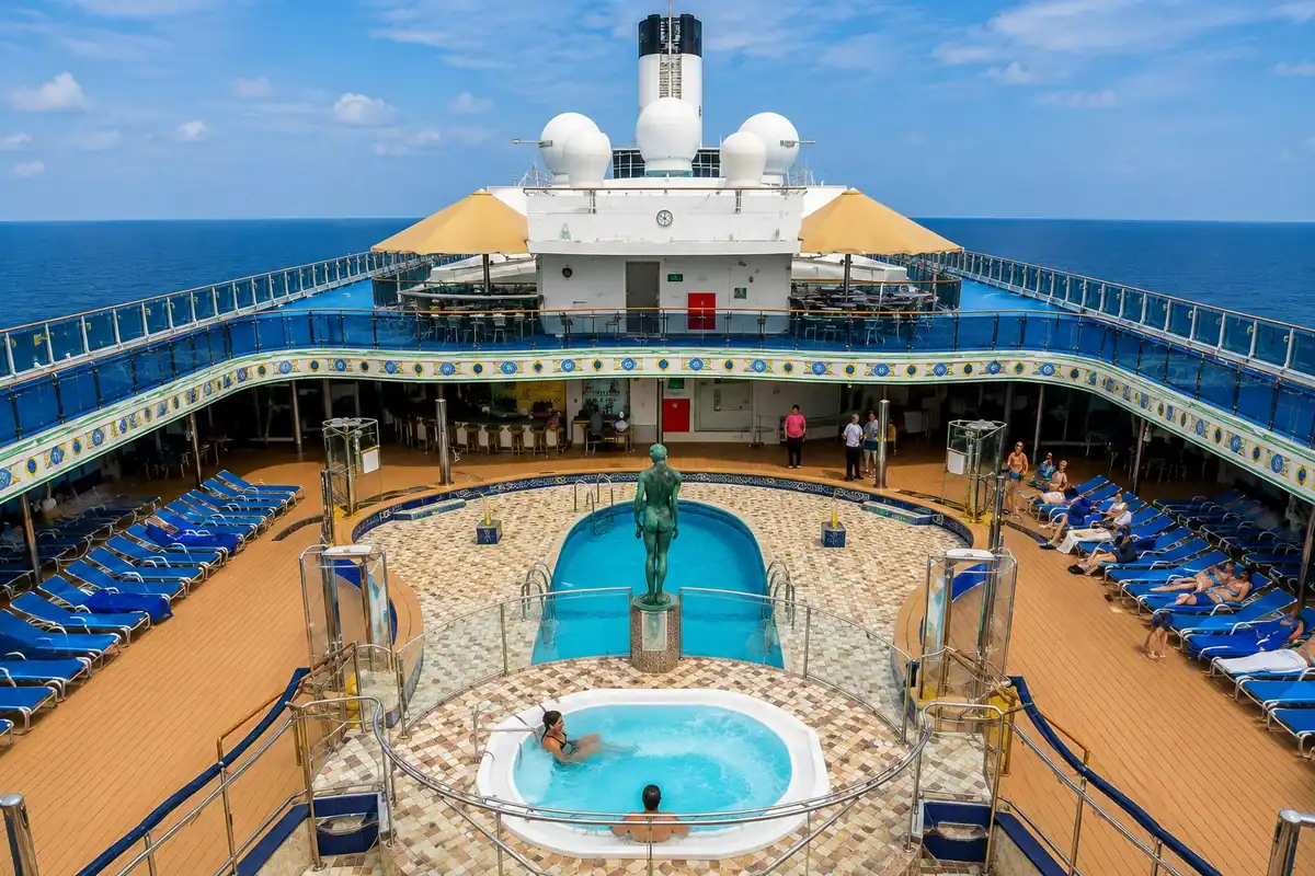 Swimming pool and sun deck aboard Adora Mediterranea Cruise