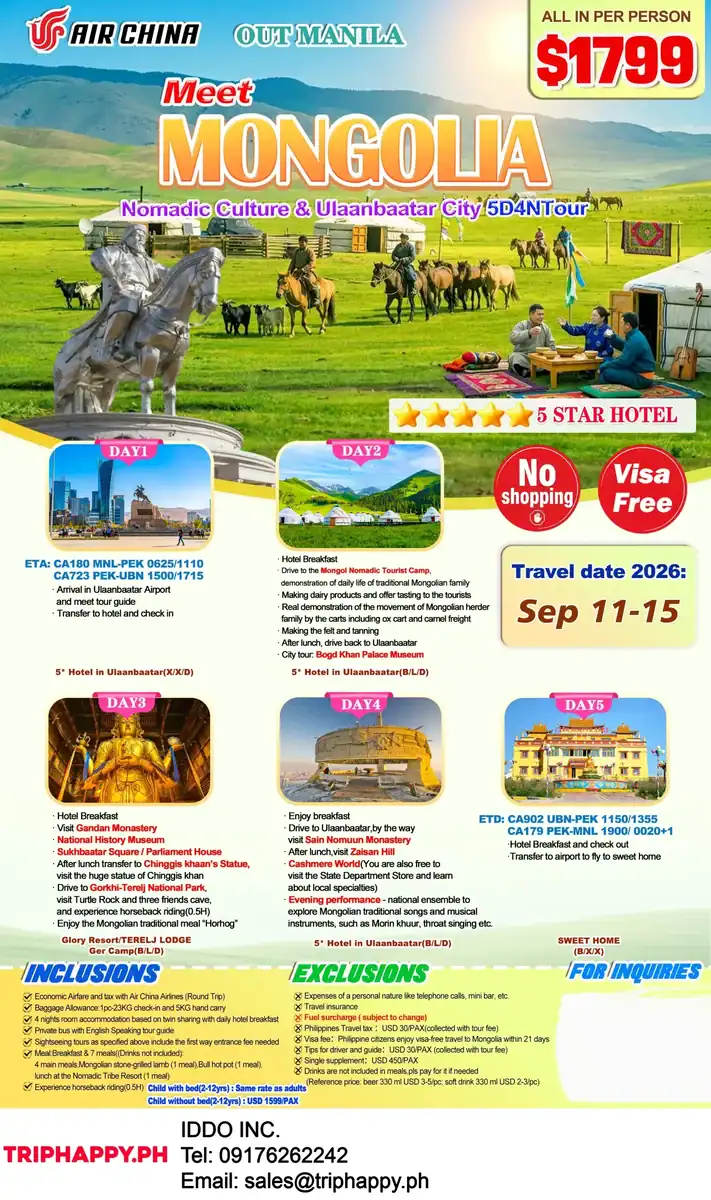 Package 1 - Mongolia Tour Package from Philippines Mongolia Tour Package from Philippines - Package 1