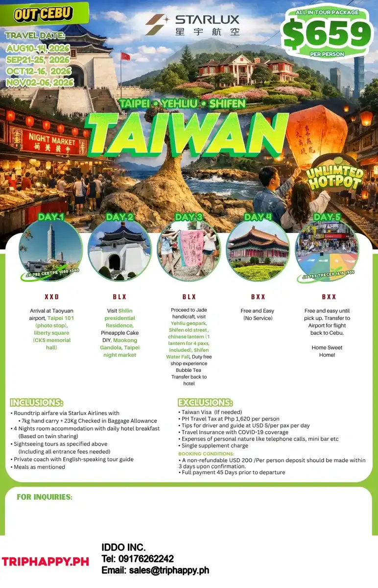 Taipei 5D4N Tour Out of Cebu 2026