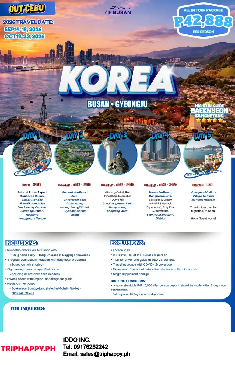 Korea Busan 5D4N Out Cebu 2026 Poster