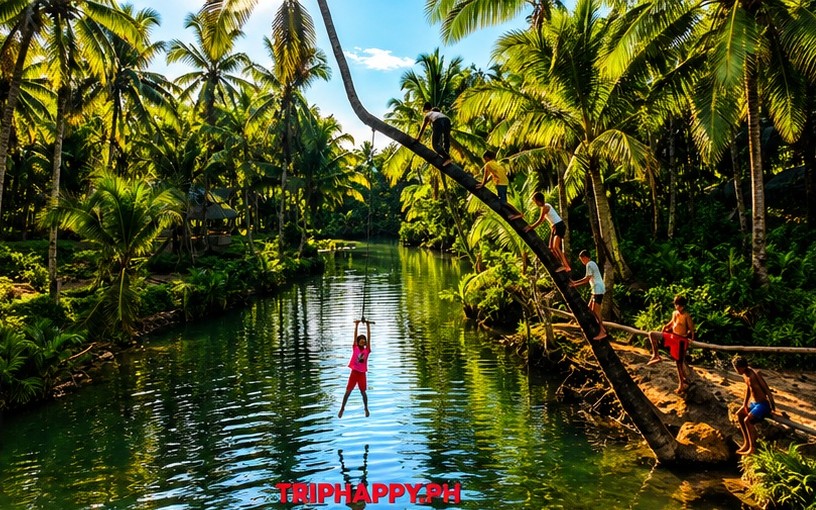 Tropical river surrounded by lush greenery in Siargao