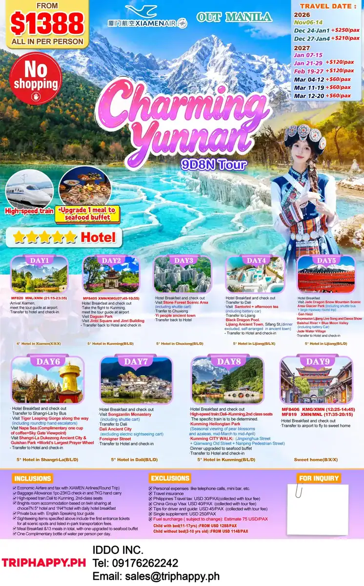 Charming Yunnan + Guangzhou 9D8N Tour Out Manila 2026-2027