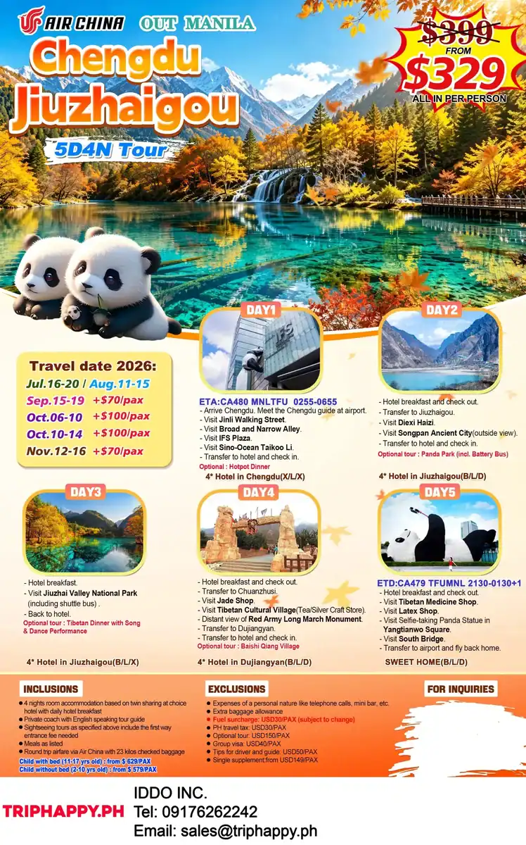 Chengdu Jiuzhaigou Package Tour 5D4N