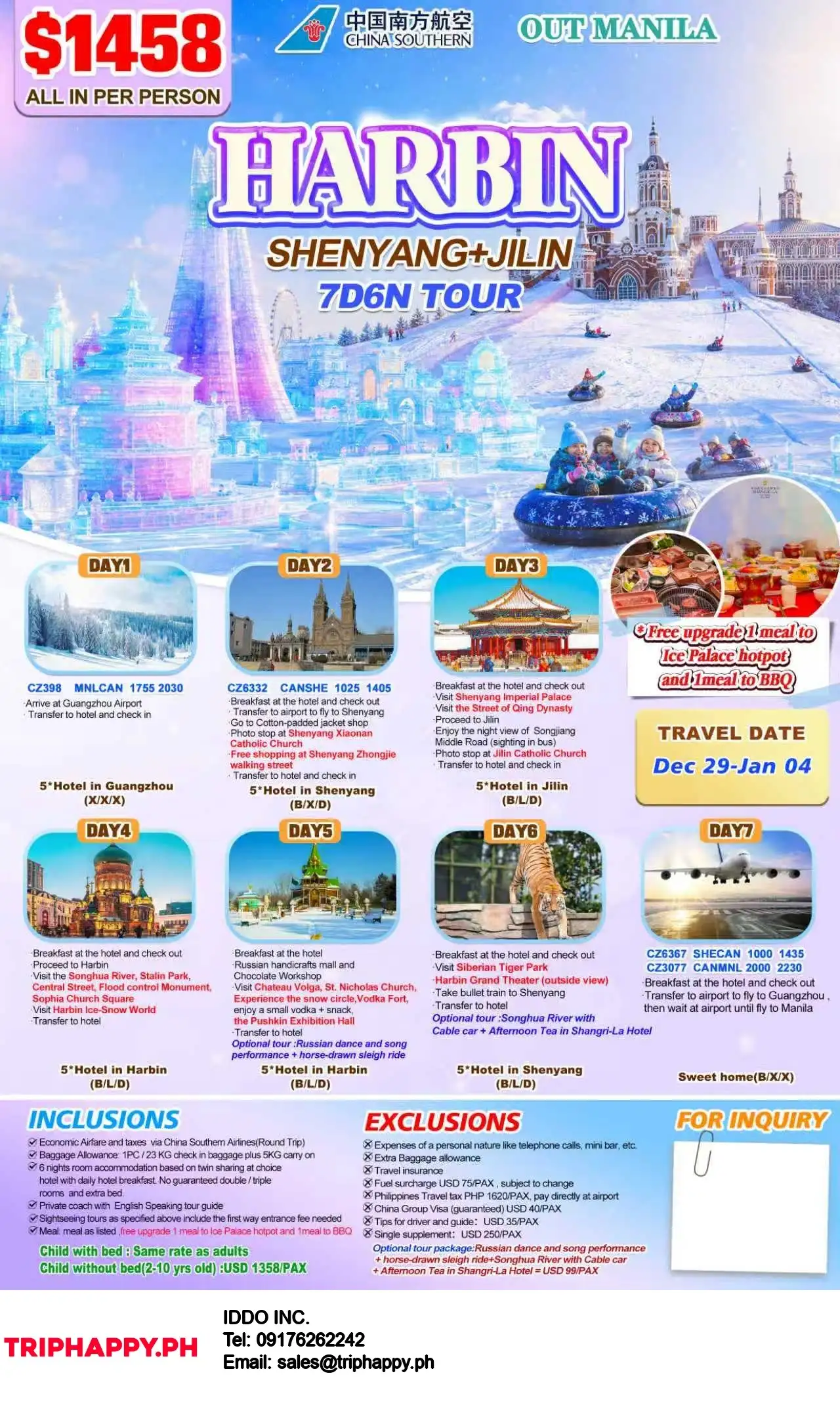 Harbin Shenyang Jilin 7D6N Tour Out Manila