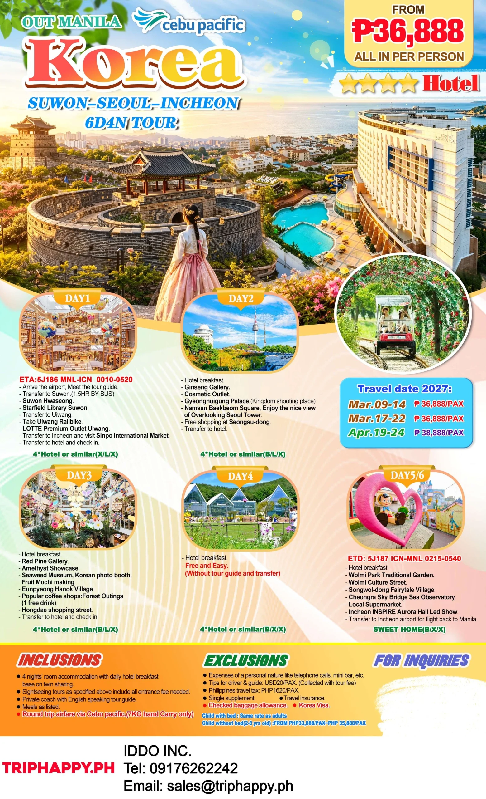 Korea Suwon– Seoul– Incheon 6D4N- Out Manila