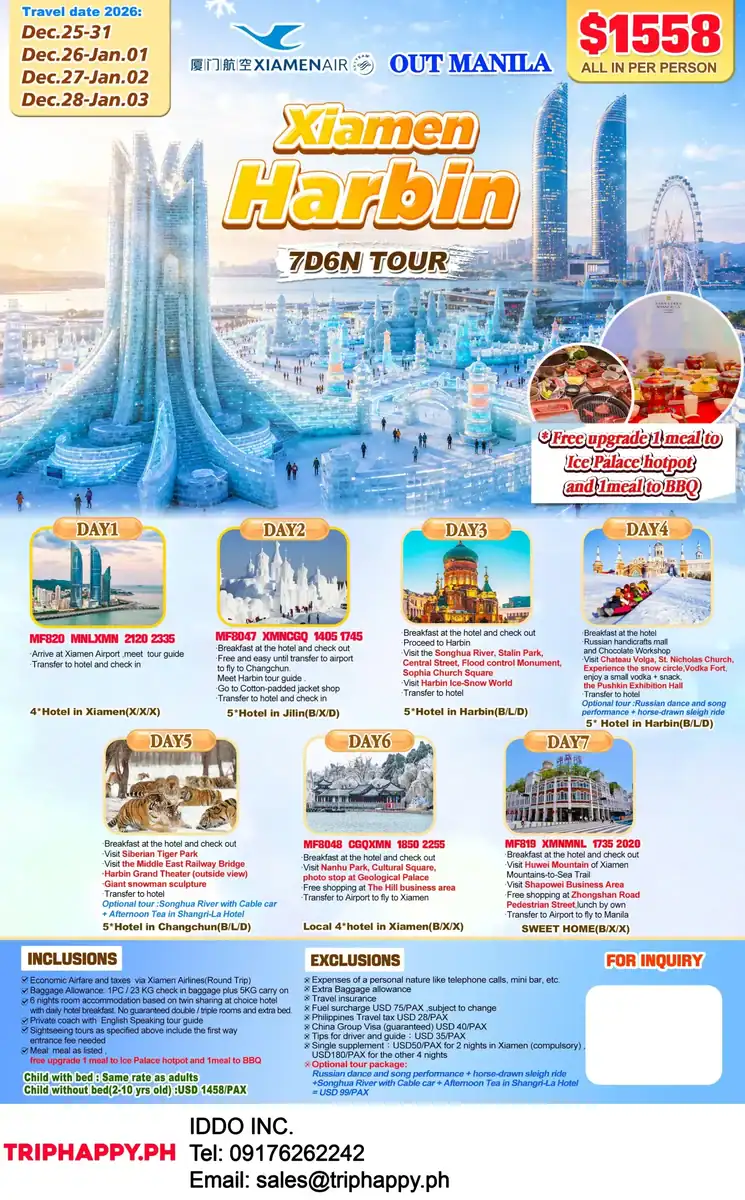 Xiamen Harbin 7D6N Tour