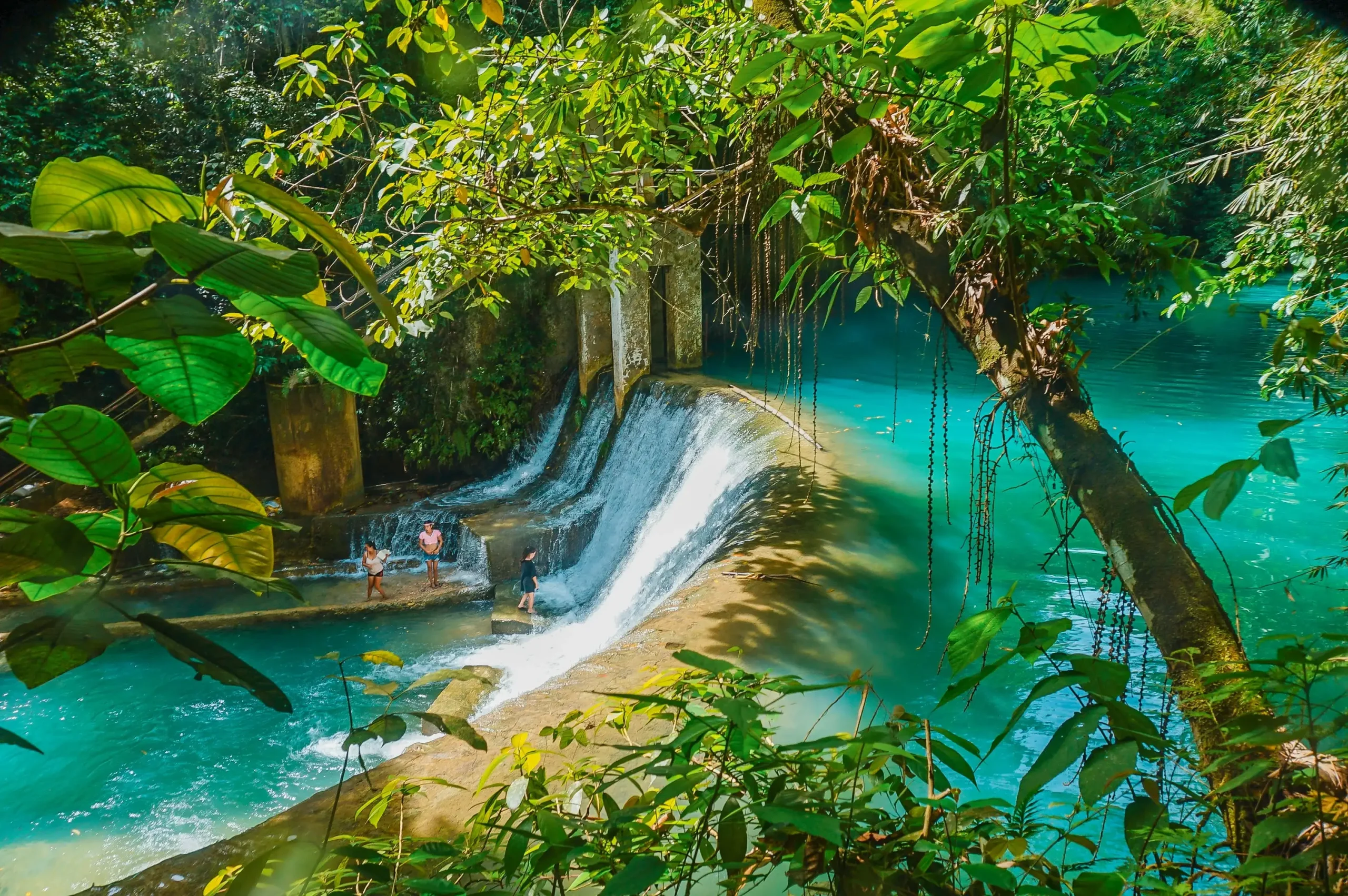 Crystal-clear turquoise pool at Kawasan Falls in Badian, Cebu.