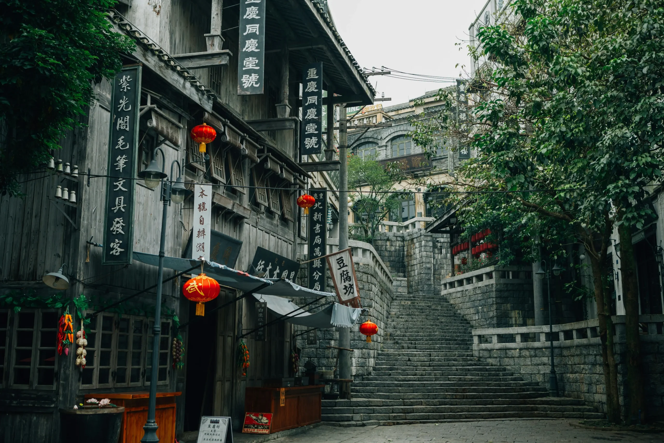 Haikou Hainan city street with traditional and modern buildings