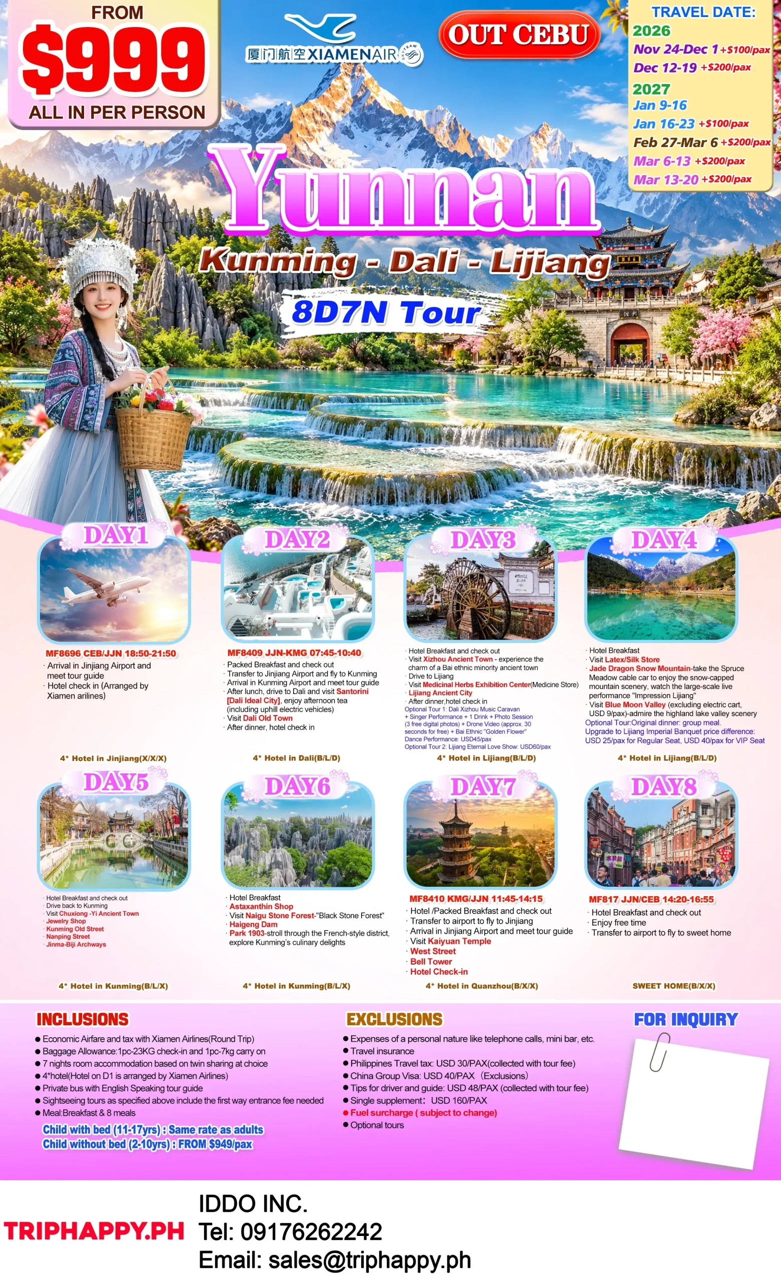 Yunnan Tour Package from Cebu 2026-2027